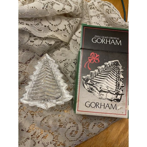 GORHAM Crystal Glass Christmas Tree Jewelry Trinket Dish Box Holiday Gift Decor - Picture 2 of 4